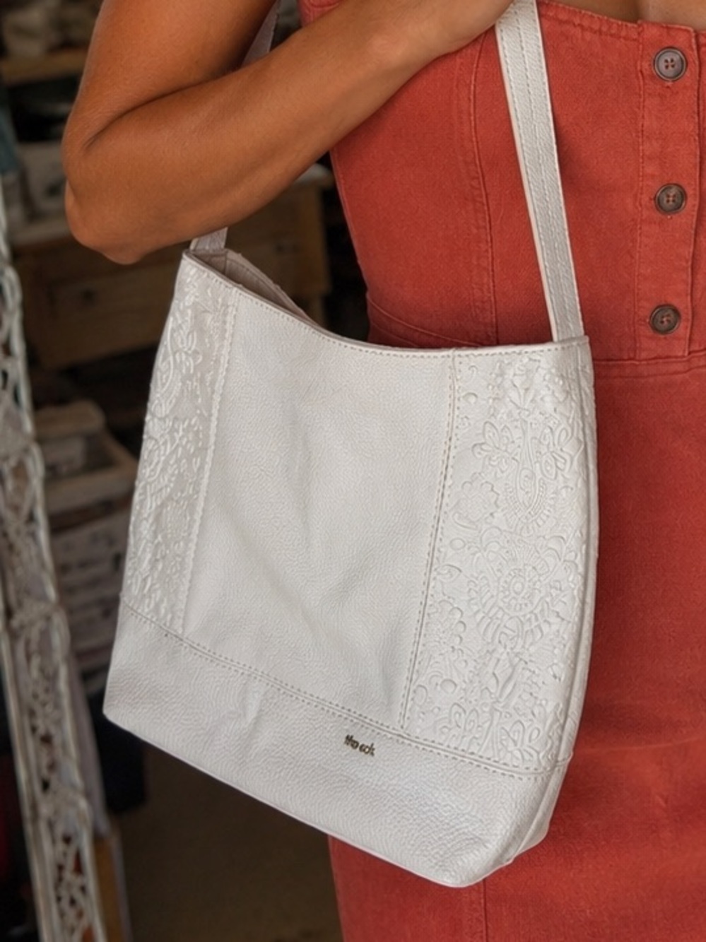 The Sak White Embossed Leather Shoulder Bag